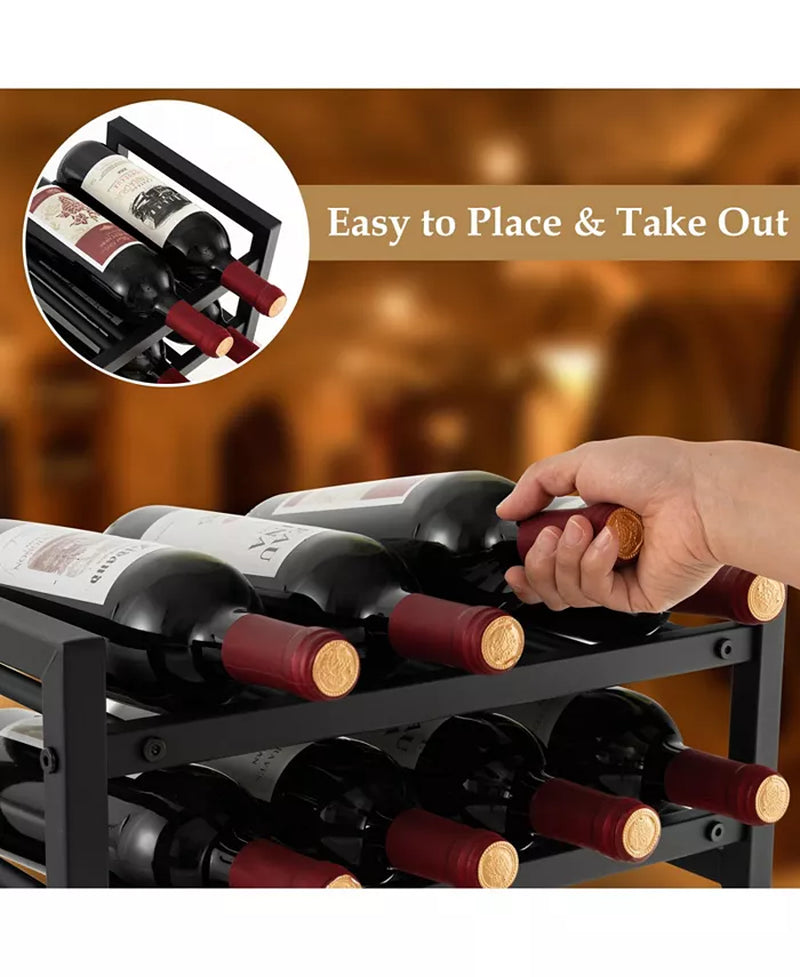 2-Tier 8-Bottle Display Wine Rack with Adjustable Foot Pads