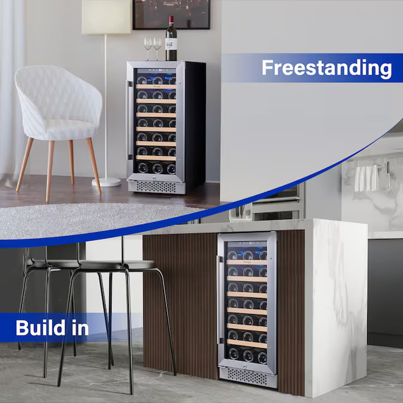 15-In W 33-Bottles Stainless Steel Built-In /Freestanding Indoor Wine Cooler