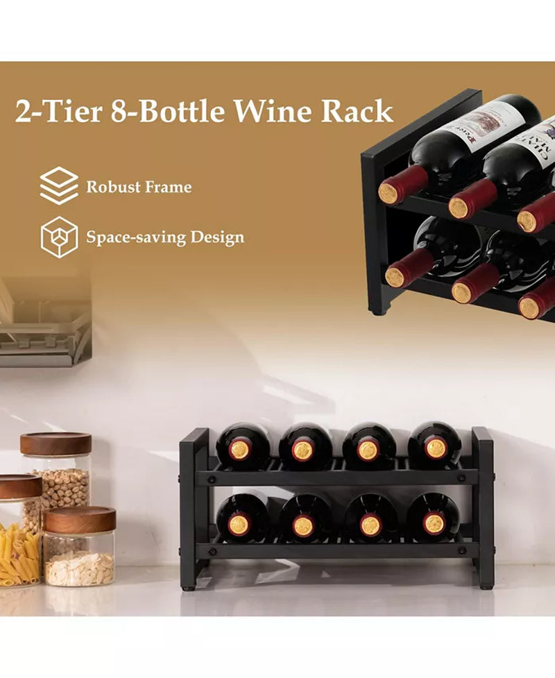 2-Tier 8-Bottle Display Wine Rack with Adjustable Foot Pads