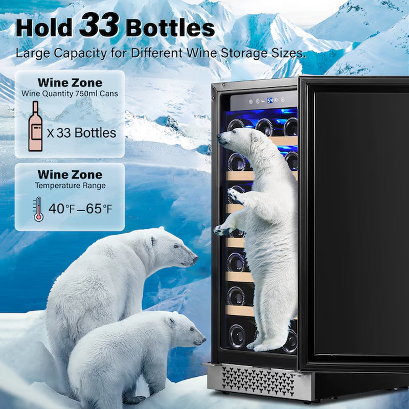 15-In W 33-Bottles Stainless Steel Built-In /Freestanding Indoor Wine Cooler