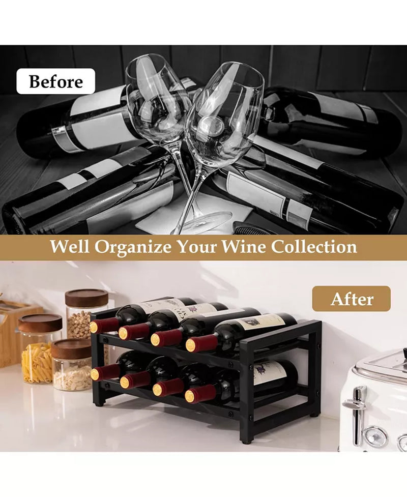 2-Tier 8-Bottle Display Wine Rack with Adjustable Foot Pads