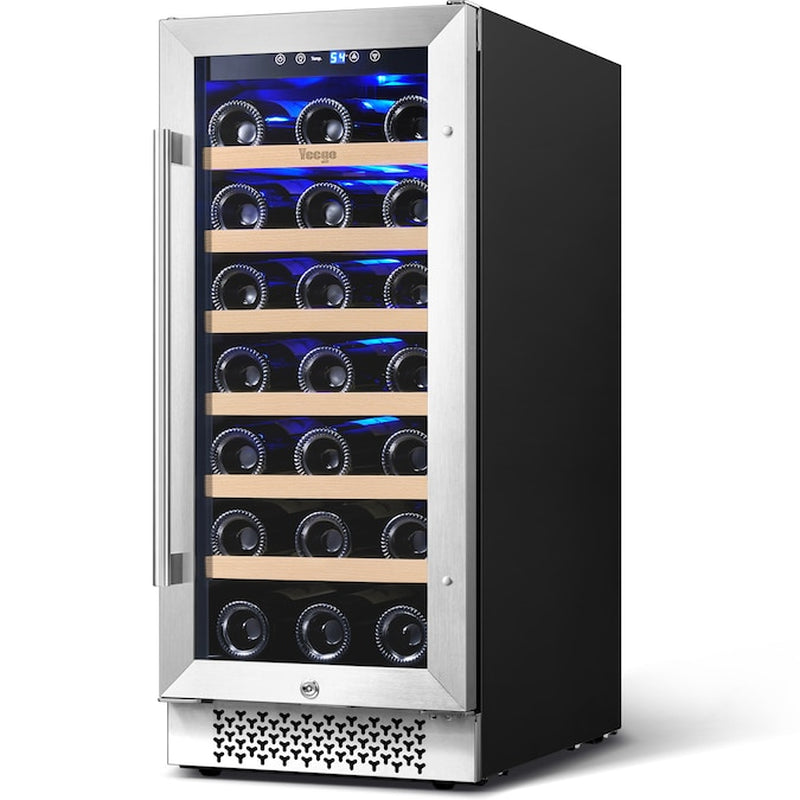 15-In W 33-Bottles Stainless Steel Built-In /Freestanding Indoor Wine Cooler